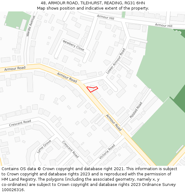 48, ARMOUR ROAD, TILEHURST, READING, RG31 6HN: Location map and indicative extent of plot