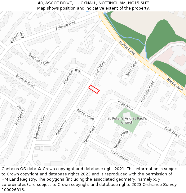 48, ASCOT DRIVE, HUCKNALL, NOTTINGHAM, NG15 6HZ: Location map and indicative extent of plot