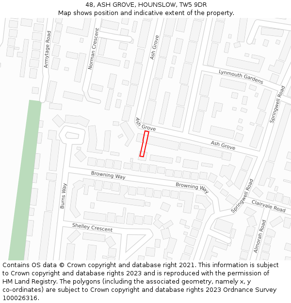 48, ASH GROVE, HOUNSLOW, TW5 9DR: Location map and indicative extent of plot