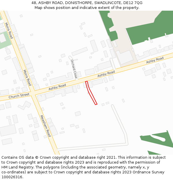 48, ASHBY ROAD, DONISTHORPE, SWADLINCOTE, DE12 7QG: Location map and indicative extent of plot