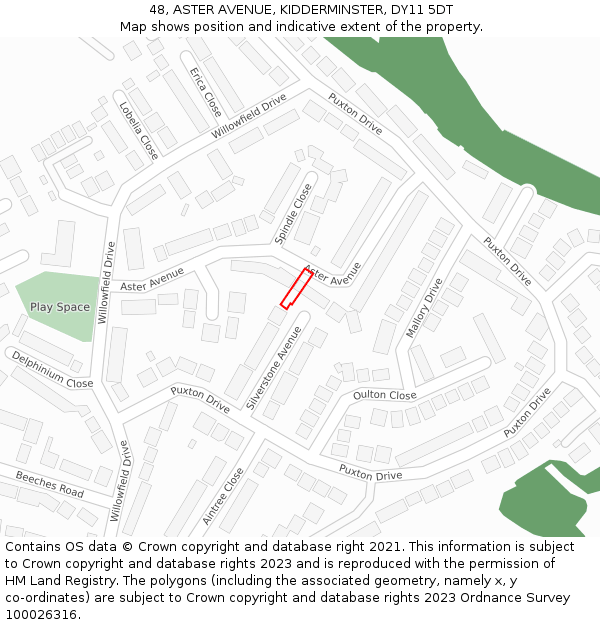 48, ASTER AVENUE, KIDDERMINSTER, DY11 5DT: Location map and indicative extent of plot