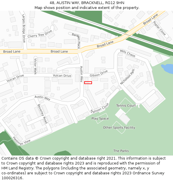 48, AUSTIN WAY, BRACKNELL, RG12 9HN: Location map and indicative extent of plot