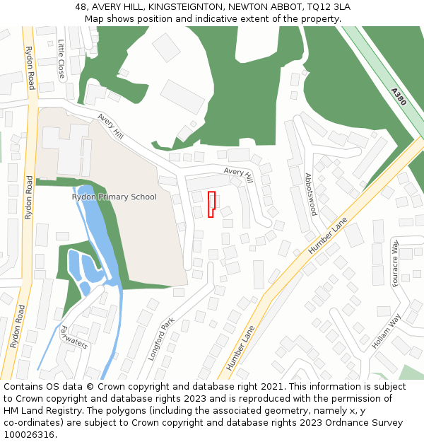 48, AVERY HILL, KINGSTEIGNTON, NEWTON ABBOT, TQ12 3LA: Location map and indicative extent of plot