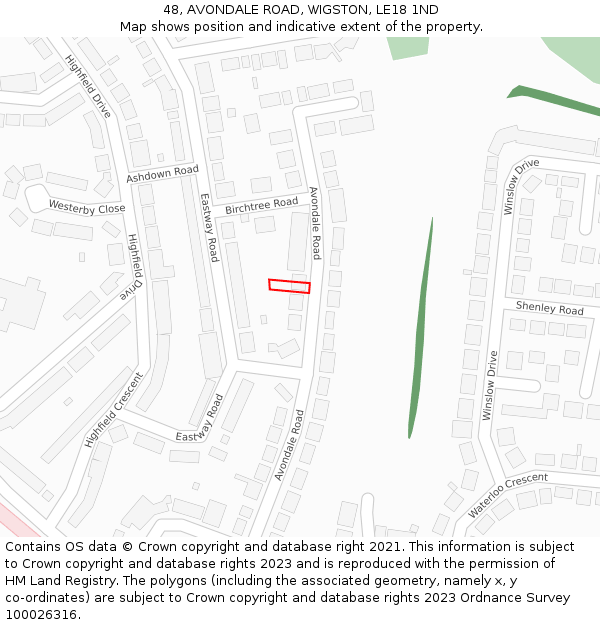 48, AVONDALE ROAD, WIGSTON, LE18 1ND: Location map and indicative extent of plot