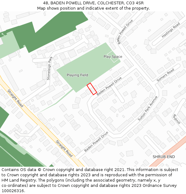 48, BADEN POWELL DRIVE, COLCHESTER, CO3 4SR: Location map and indicative extent of plot