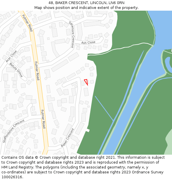 48, BAKER CRESCENT, LINCOLN, LN6 0RN: Location map and indicative extent of plot