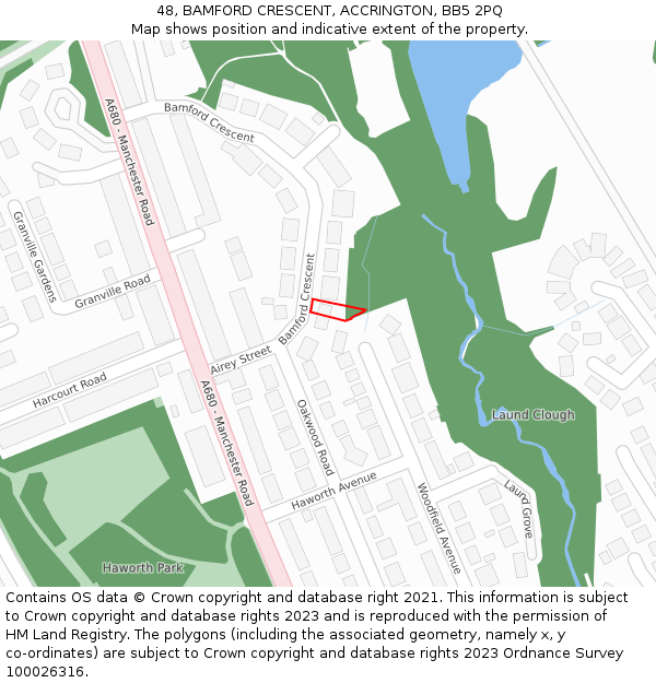 48, BAMFORD CRESCENT, ACCRINGTON, BB5 2PQ: Location map and indicative extent of plot