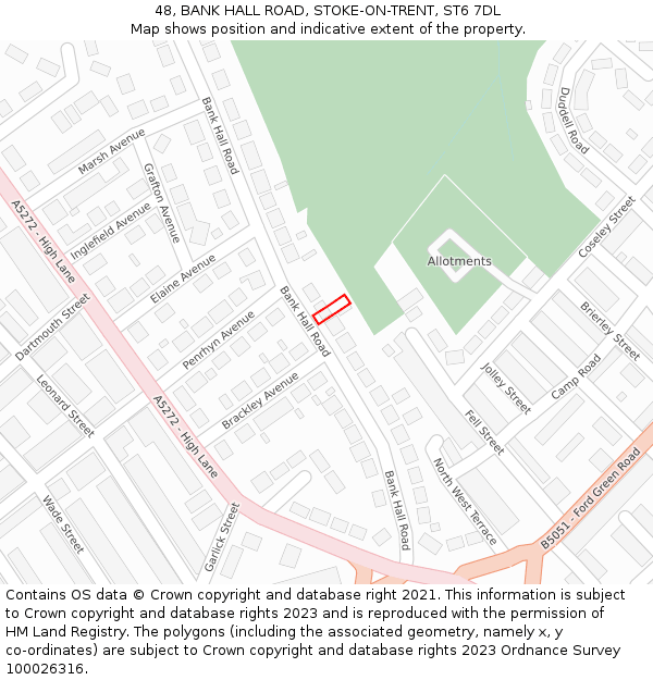 48, BANK HALL ROAD, STOKE-ON-TRENT, ST6 7DL: Location map and indicative extent of plot