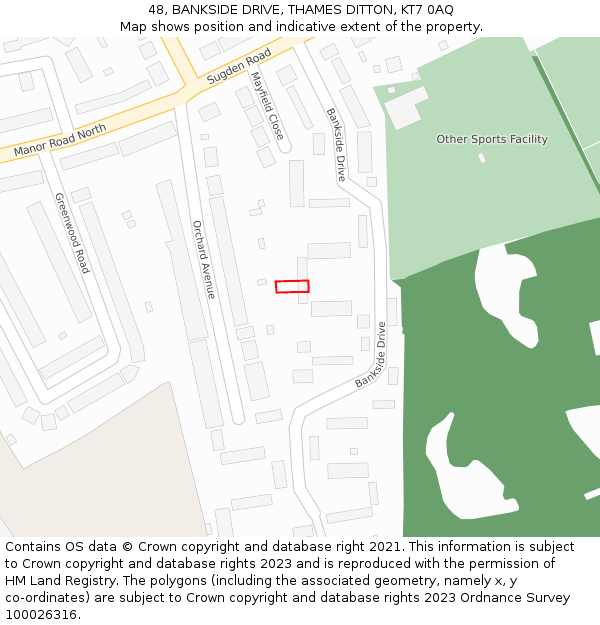 48, BANKSIDE DRIVE, THAMES DITTON, KT7 0AQ: Location map and indicative extent of plot