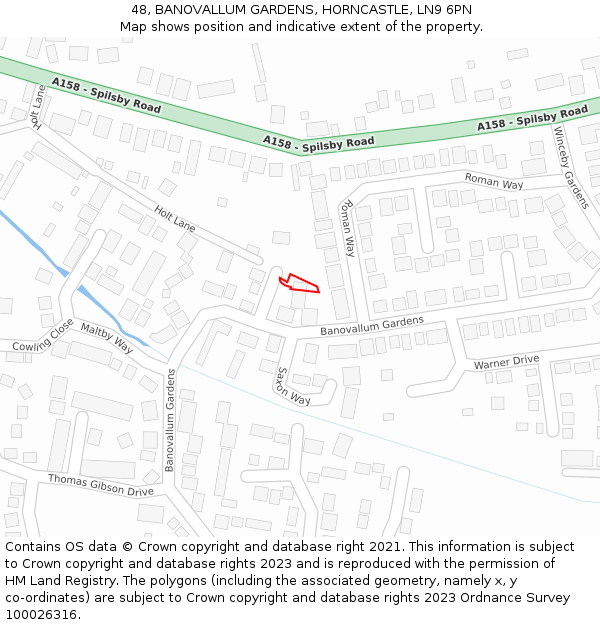 48, BANOVALLUM GARDENS, HORNCASTLE, LN9 6PN: Location map and indicative extent of plot