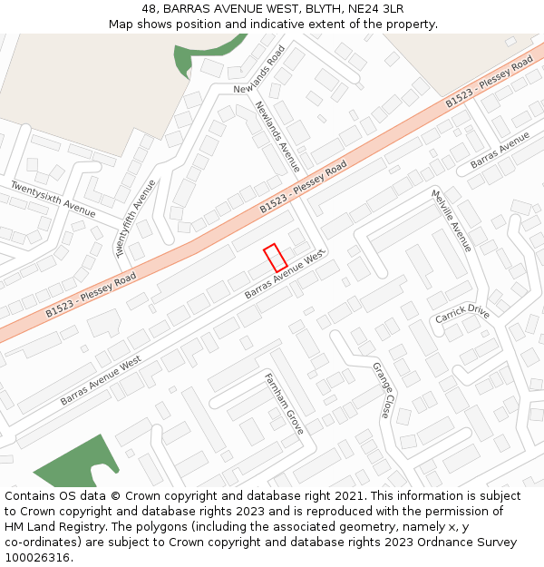 48, BARRAS AVENUE WEST, BLYTH, NE24 3LR: Location map and indicative extent of plot
