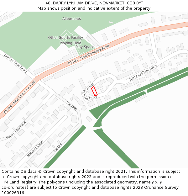 48, BARRY LYNHAM DRIVE, NEWMARKET, CB8 8YT: Location map and indicative extent of plot