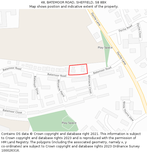48, BATEMOOR ROAD, SHEFFIELD, S8 8BX: Location map and indicative extent of plot