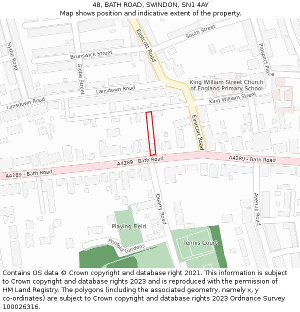 48, BATH ROAD, SWINDON, SN1 4AY: Location map and indicative extent of plot