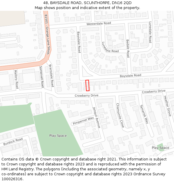48, BAYSDALE ROAD, SCUNTHORPE, DN16 2QD: Location map and indicative extent of plot
