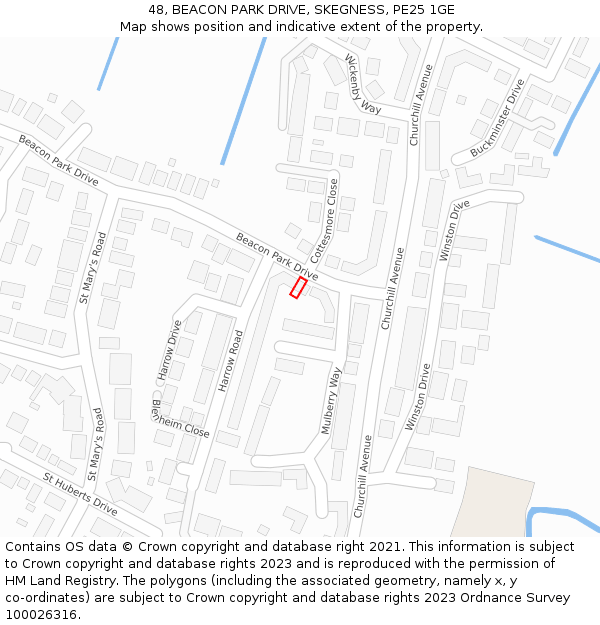 48, BEACON PARK DRIVE, SKEGNESS, PE25 1GE: Location map and indicative extent of plot