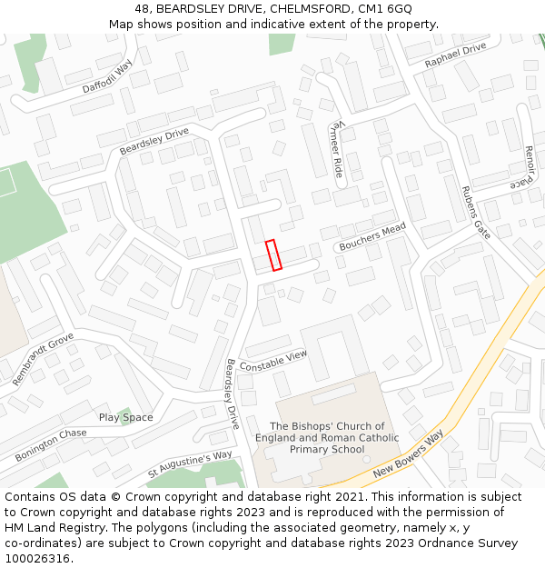 48, BEARDSLEY DRIVE, CHELMSFORD, CM1 6GQ: Location map and indicative extent of plot