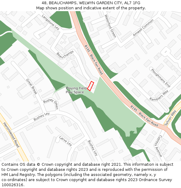 48, BEAUCHAMPS, WELWYN GARDEN CITY, AL7 1FG: Location map and indicative extent of plot