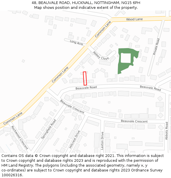 48, BEAUVALE ROAD, HUCKNALL, NOTTINGHAM, NG15 6PH: Location map and indicative extent of plot