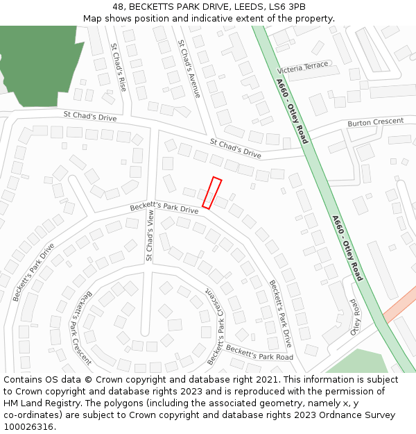 48, BECKETTS PARK DRIVE, LEEDS, LS6 3PB: Location map and indicative extent of plot