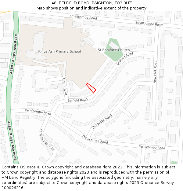 48, BELFIELD ROAD, PAIGNTON, TQ3 3UZ: Location map and indicative extent of plot