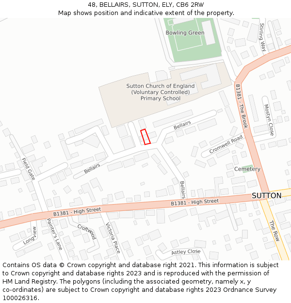 48, BELLAIRS, SUTTON, ELY, CB6 2RW: Location map and indicative extent of plot