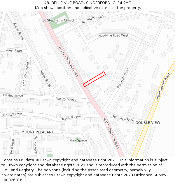 48, BELLE VUE ROAD, CINDERFORD, GL14 2AG: Location map and indicative extent of plot