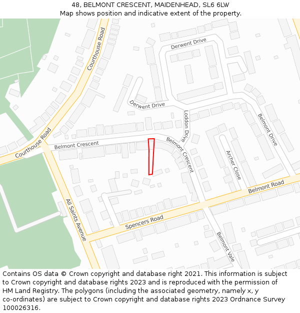 48, BELMONT CRESCENT, MAIDENHEAD, SL6 6LW: Location map and indicative extent of plot