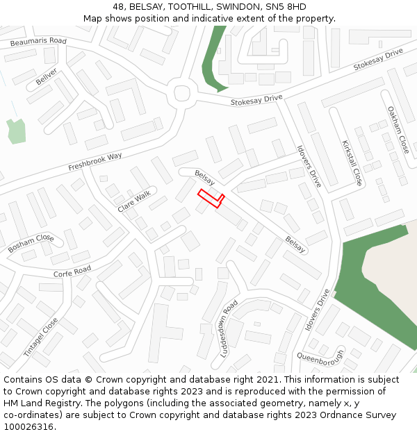 48, BELSAY, TOOTHILL, SWINDON, SN5 8HD: Location map and indicative extent of plot