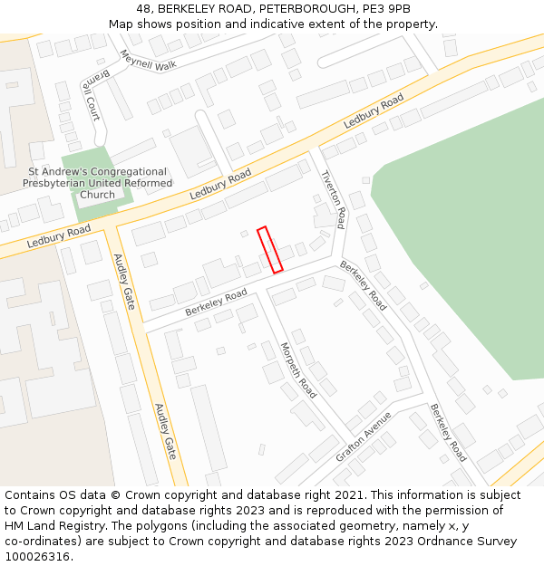 48, BERKELEY ROAD, PETERBOROUGH, PE3 9PB: Location map and indicative extent of plot