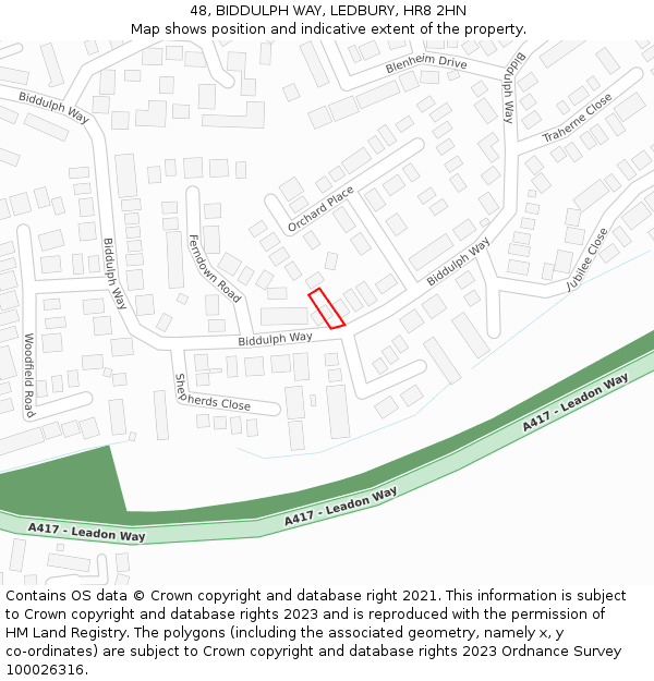 48, BIDDULPH WAY, LEDBURY, HR8 2HN: Location map and indicative extent of plot