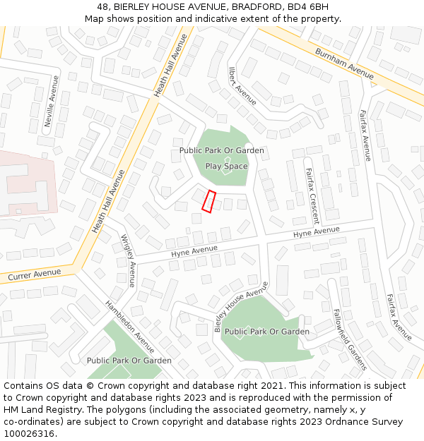 48, BIERLEY HOUSE AVENUE, BRADFORD, BD4 6BH: Location map and indicative extent of plot