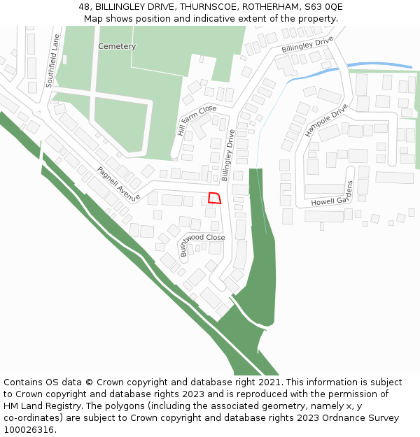48, BILLINGLEY DRIVE, THURNSCOE, ROTHERHAM, S63 0QE: Location map and indicative extent of plot