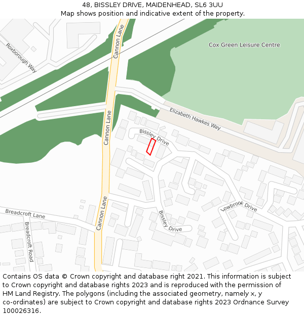 48, BISSLEY DRIVE, MAIDENHEAD, SL6 3UU: Location map and indicative extent of plot