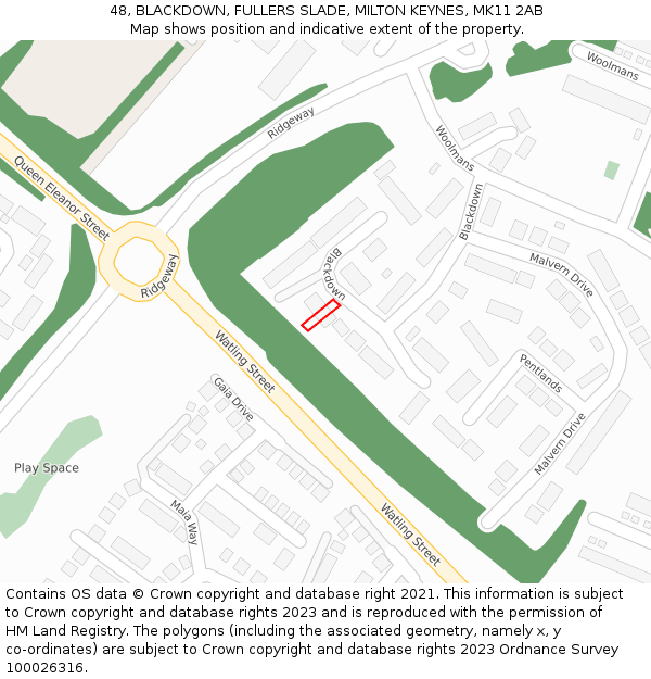 48, BLACKDOWN, FULLERS SLADE, MILTON KEYNES, MK11 2AB: Location map and indicative extent of plot