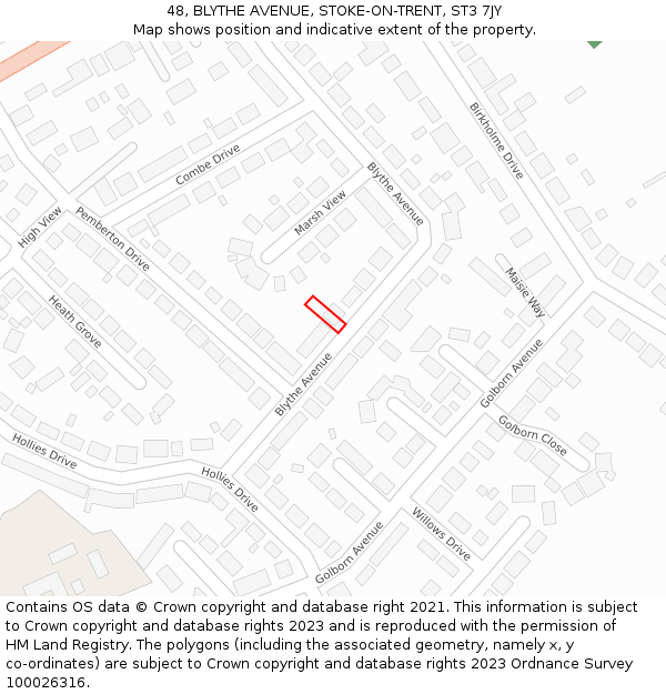 48, BLYTHE AVENUE, STOKE-ON-TRENT, ST3 7JY: Location map and indicative extent of plot