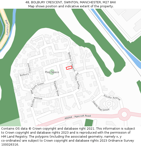 48, BOLBURY CRESCENT, SWINTON, MANCHESTER, M27 8AX: Location map and indicative extent of plot