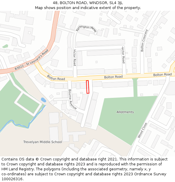 48, BOLTON ROAD, WINDSOR, SL4 3JL: Location map and indicative extent of plot