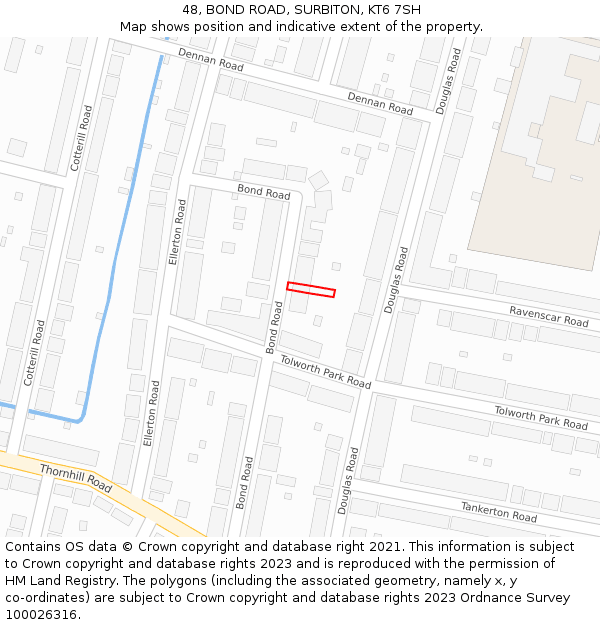 48, BOND ROAD, SURBITON, KT6 7SH: Location map and indicative extent of plot