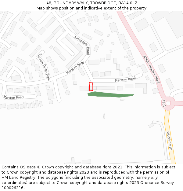 48, BOUNDARY WALK, TROWBRIDGE, BA14 0LZ: Location map and indicative extent of plot
