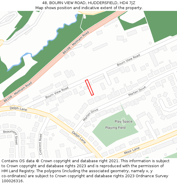 48, BOURN VIEW ROAD, HUDDERSFIELD, HD4 7JZ: Location map and indicative extent of plot