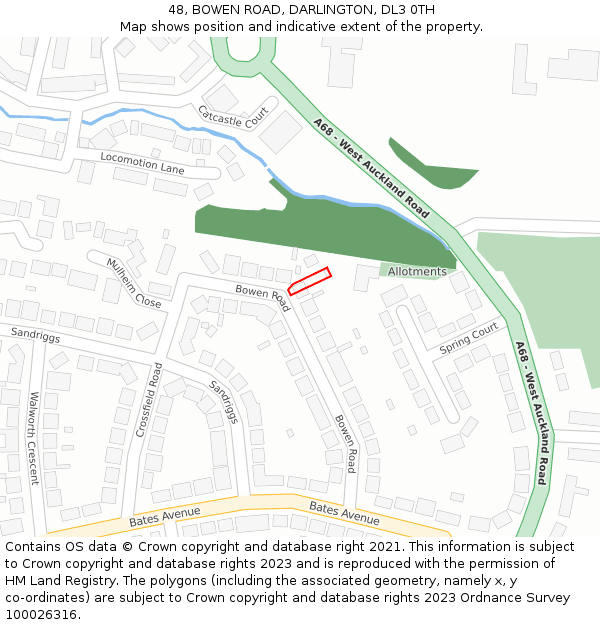 48, BOWEN ROAD, DARLINGTON, DL3 0TH: Location map and indicative extent of plot