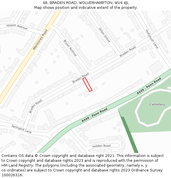 48, BRADEN ROAD, WOLVERHAMPTON, WV4 4JL: Location map and indicative extent of plot