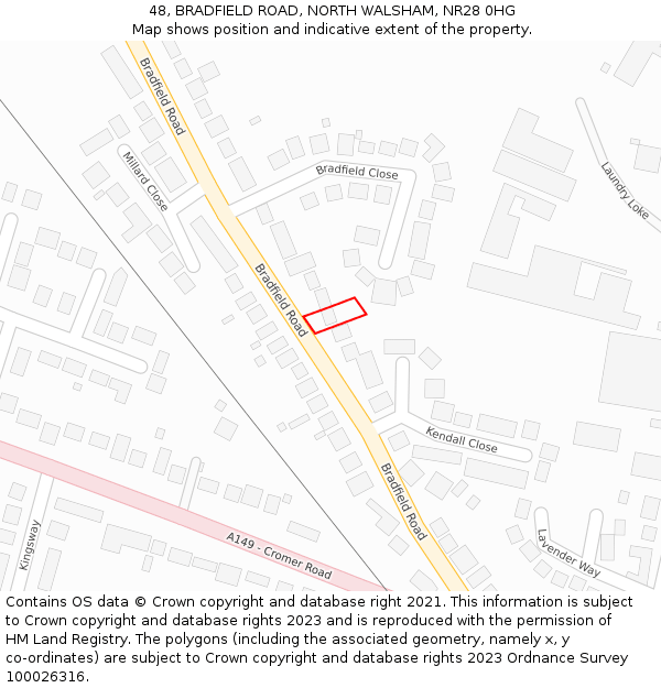 48, BRADFIELD ROAD, NORTH WALSHAM, NR28 0HG: Location map and indicative extent of plot