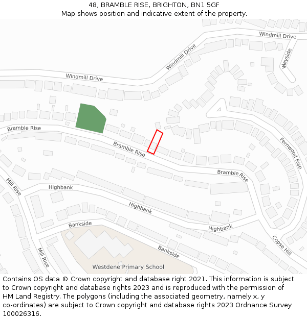 48, BRAMBLE RISE, BRIGHTON, BN1 5GF: Location map and indicative extent of plot