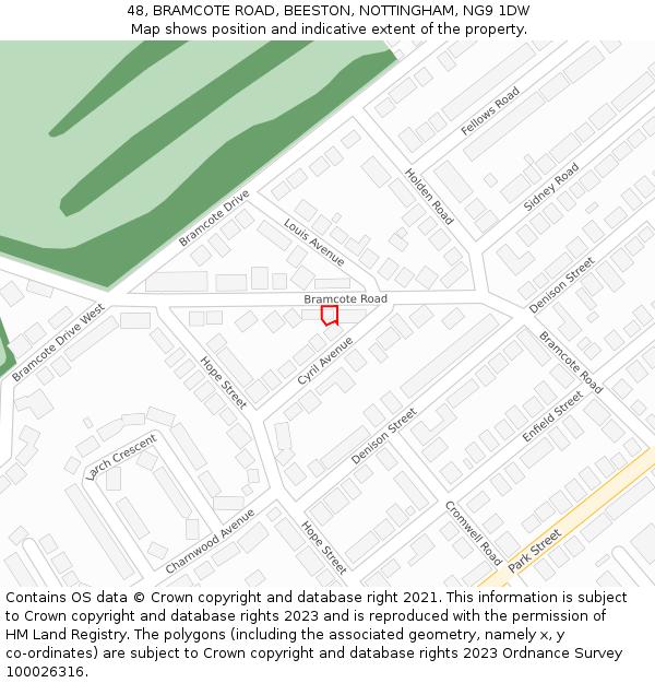 48, BRAMCOTE ROAD, BEESTON, NOTTINGHAM, NG9 1DW: Location map and indicative extent of plot
