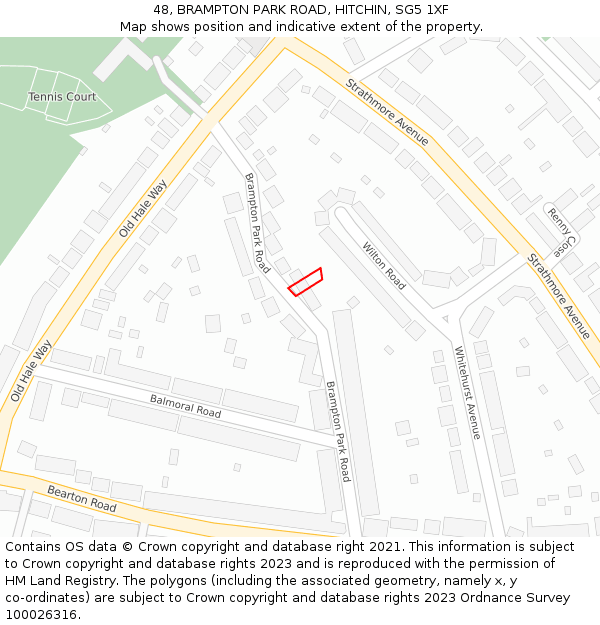 48, BRAMPTON PARK ROAD, HITCHIN, SG5 1XF: Location map and indicative extent of plot