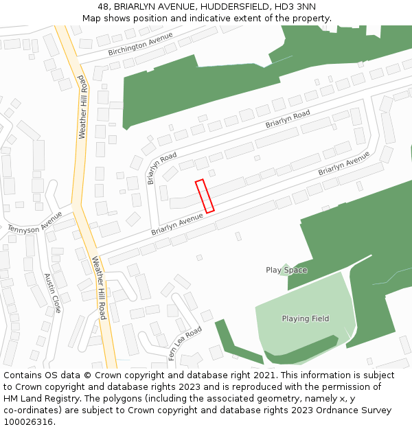 48, BRIARLYN AVENUE, HUDDERSFIELD, HD3 3NN: Location map and indicative extent of plot