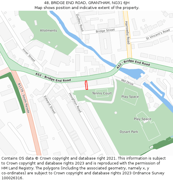 48, BRIDGE END ROAD, GRANTHAM, NG31 6JH: Location map and indicative extent of plot