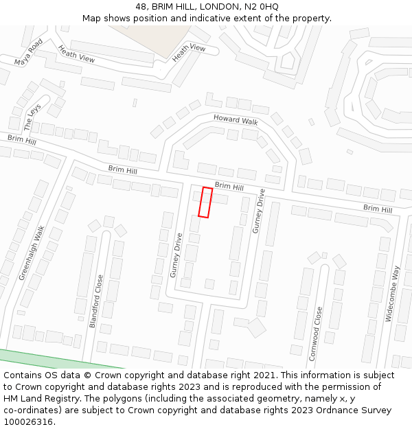 48, BRIM HILL, LONDON, N2 0HQ: Location map and indicative extent of plot